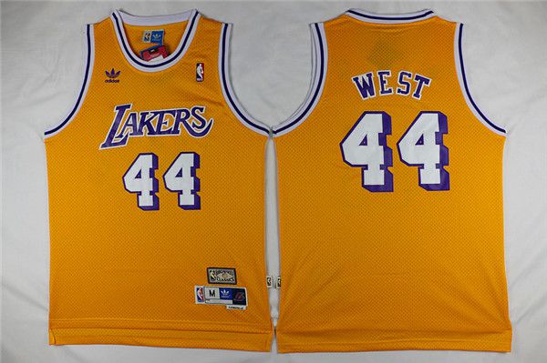 Men Los Angeles Lakers 44 West Yellow Throwback NBA Jerseys